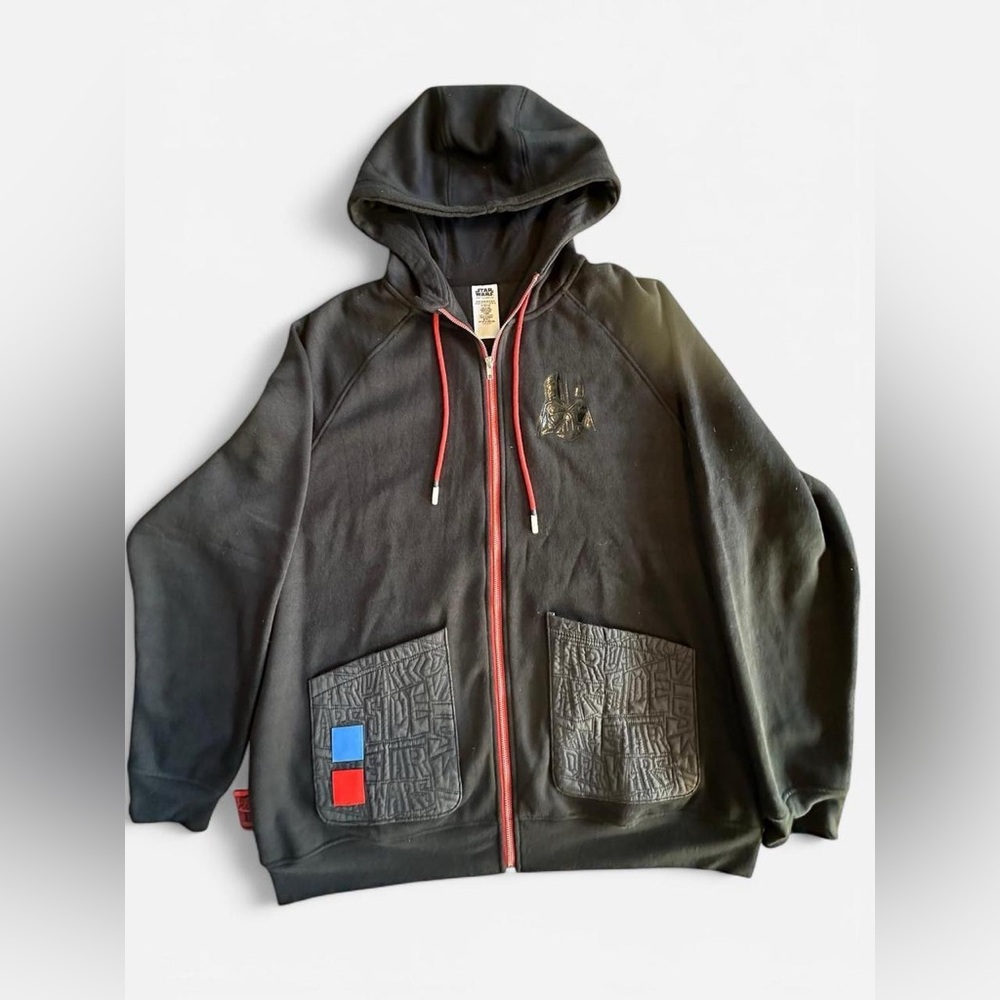 Darth Vader Star Wars Hoodie Black Red Zipper Pocket Accents XL